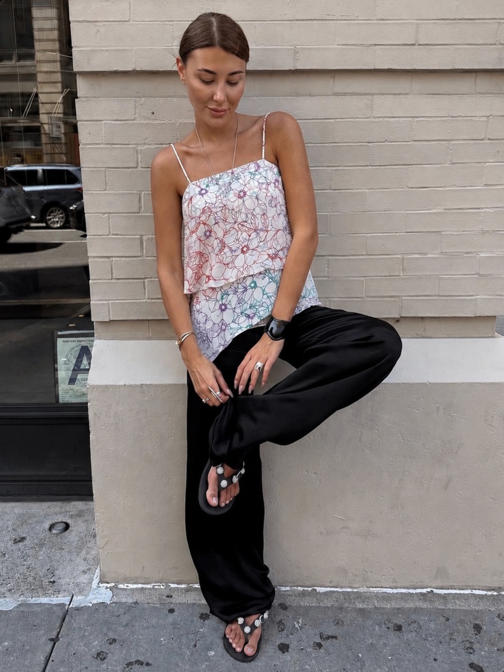 Maeve 100% Silk Floral Asymmetrical Camisole Top Size S